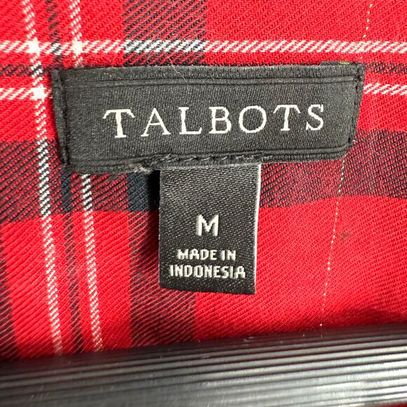 Talbots Medium Red Gold Metallic Plaid Long Sleeve Christmas Blouse Shirt TOp - Picture 2 of 7